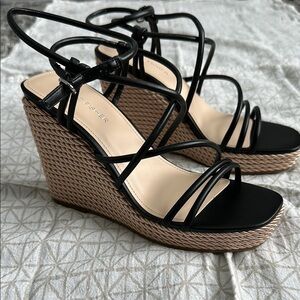 NEVER WORN. Marc Fisher Black and Tan Wedge Sandals